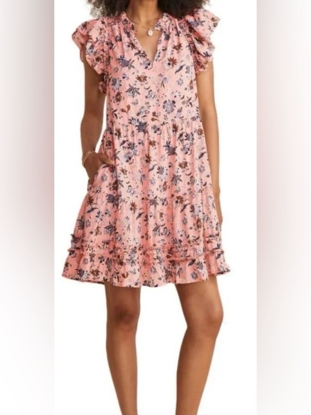 Vineyard Vines Pink Floral Tiered Dress with pockets